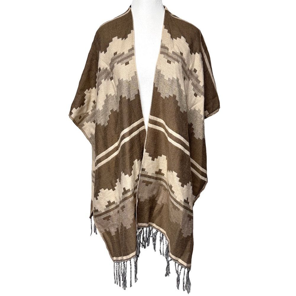 Western Fringed Poncho Brown Beige Charlotte Russe Oversized Cowgirl